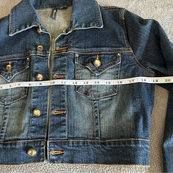 Mixit Cropped Dark Blue Faded Denim Jacket with Jewel Buttons - Picture 4 of 6